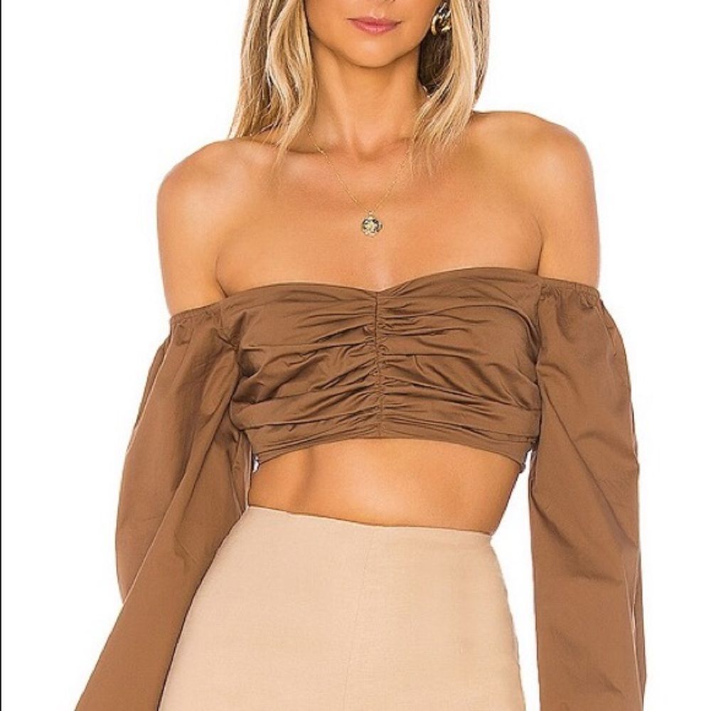 L’Academie The Tristan Crop Top in Pecan Brown XS